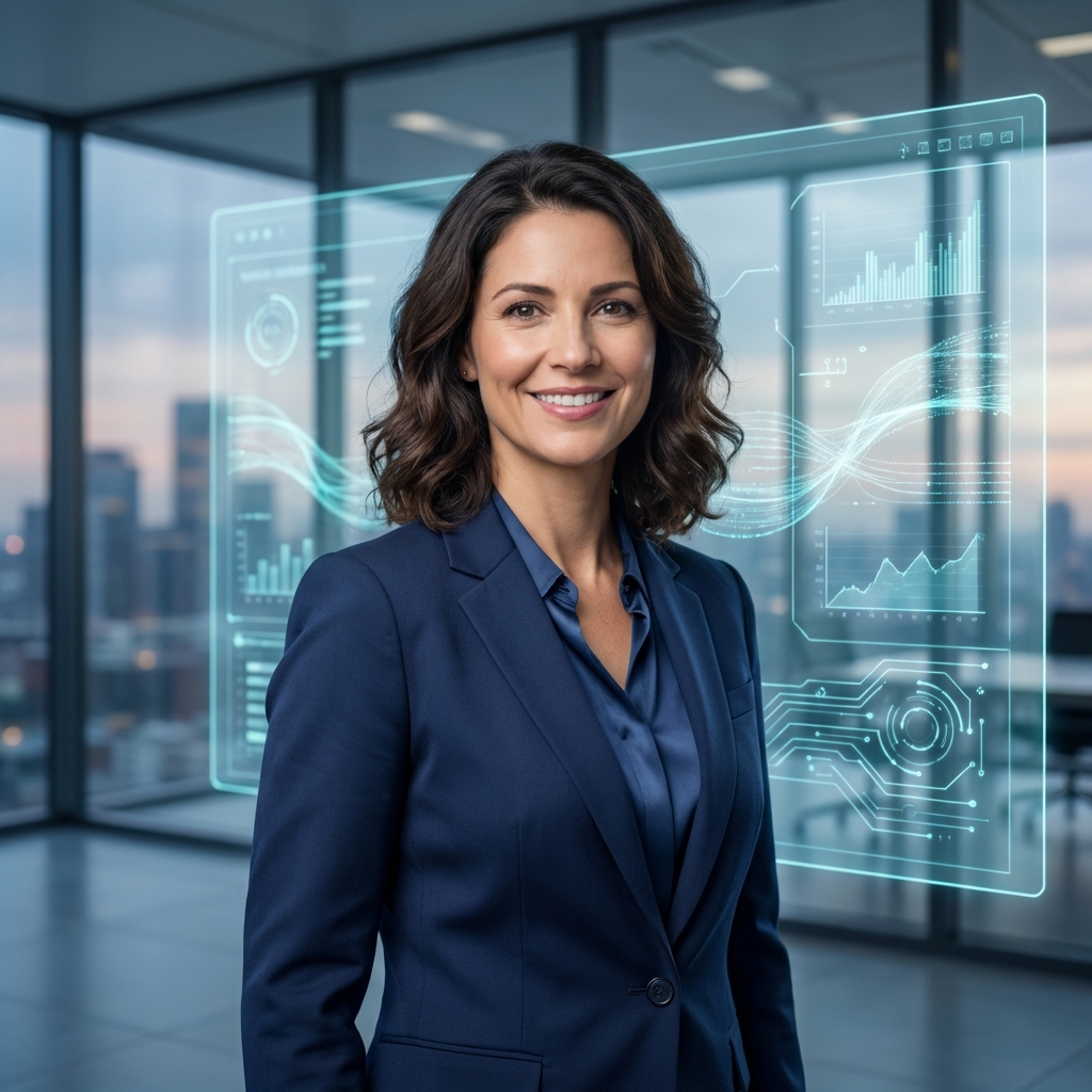 AI staff member Michelle, a friendly professional woman